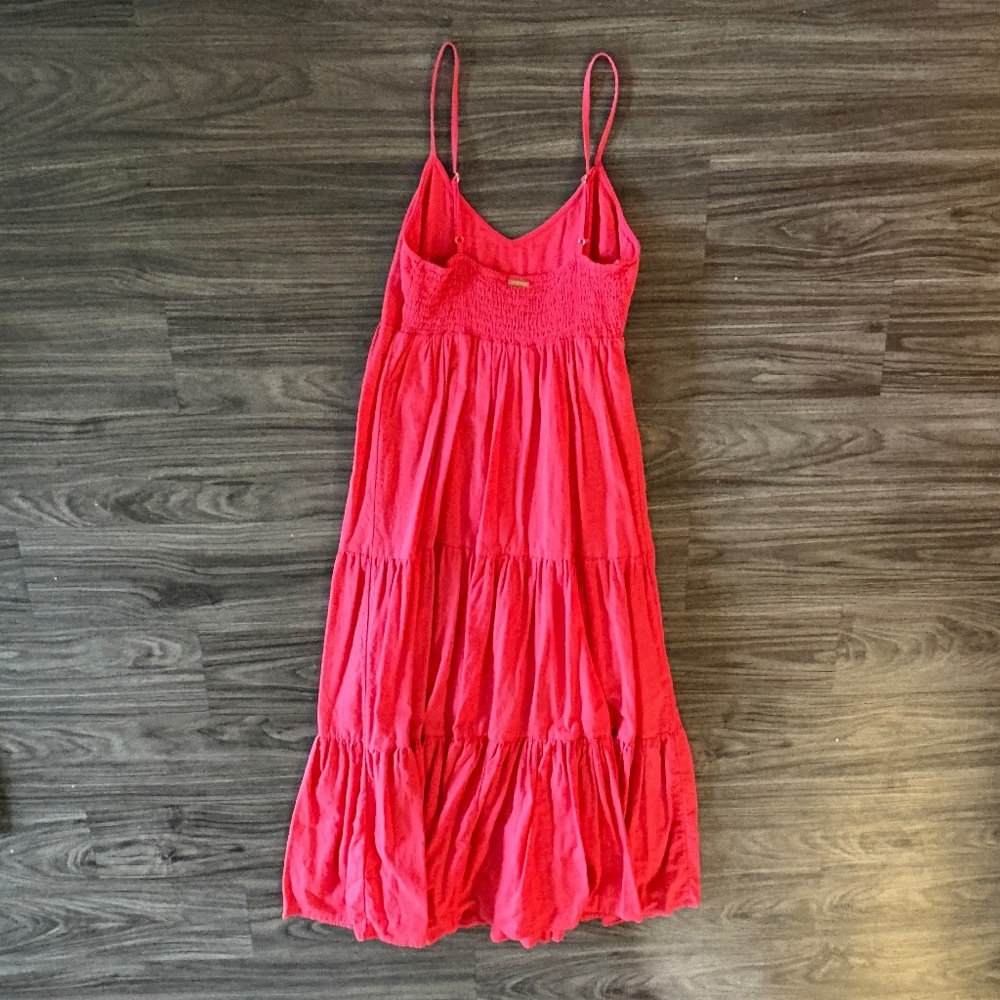 Billabong Dance Away Red Cotton Maxi Dress V-neckline - Picture 4 of 11